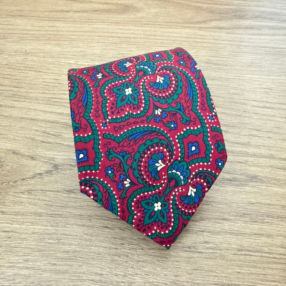 Polo Ralph Lauren Mens Silk Paisley Necktie Red Green Blue Made in USA Hand Made